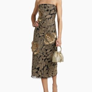 Ramy Brook Black and Gold Strapless Dress